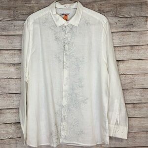 Tommy Bahama Men’s Long Sleeve Button Down Cream embroidered Linen Shirt
